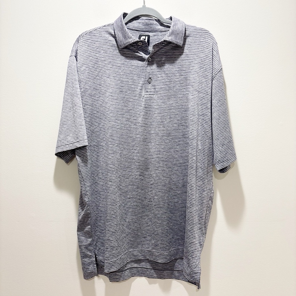 FootJoy Men's Gray/Blue/White Striped Polo Golf Casual Shirt Activewear Size L